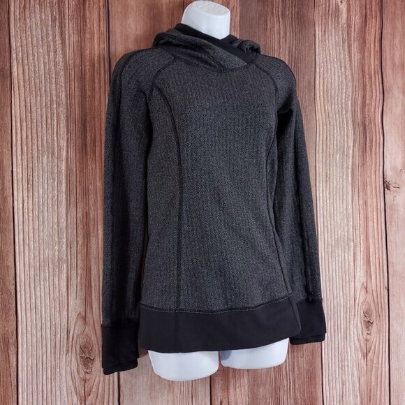 Lululemon Womens Size 4 Think Fast Hoodie Heathered Herringbone Black Gray - Picture 3 of 12